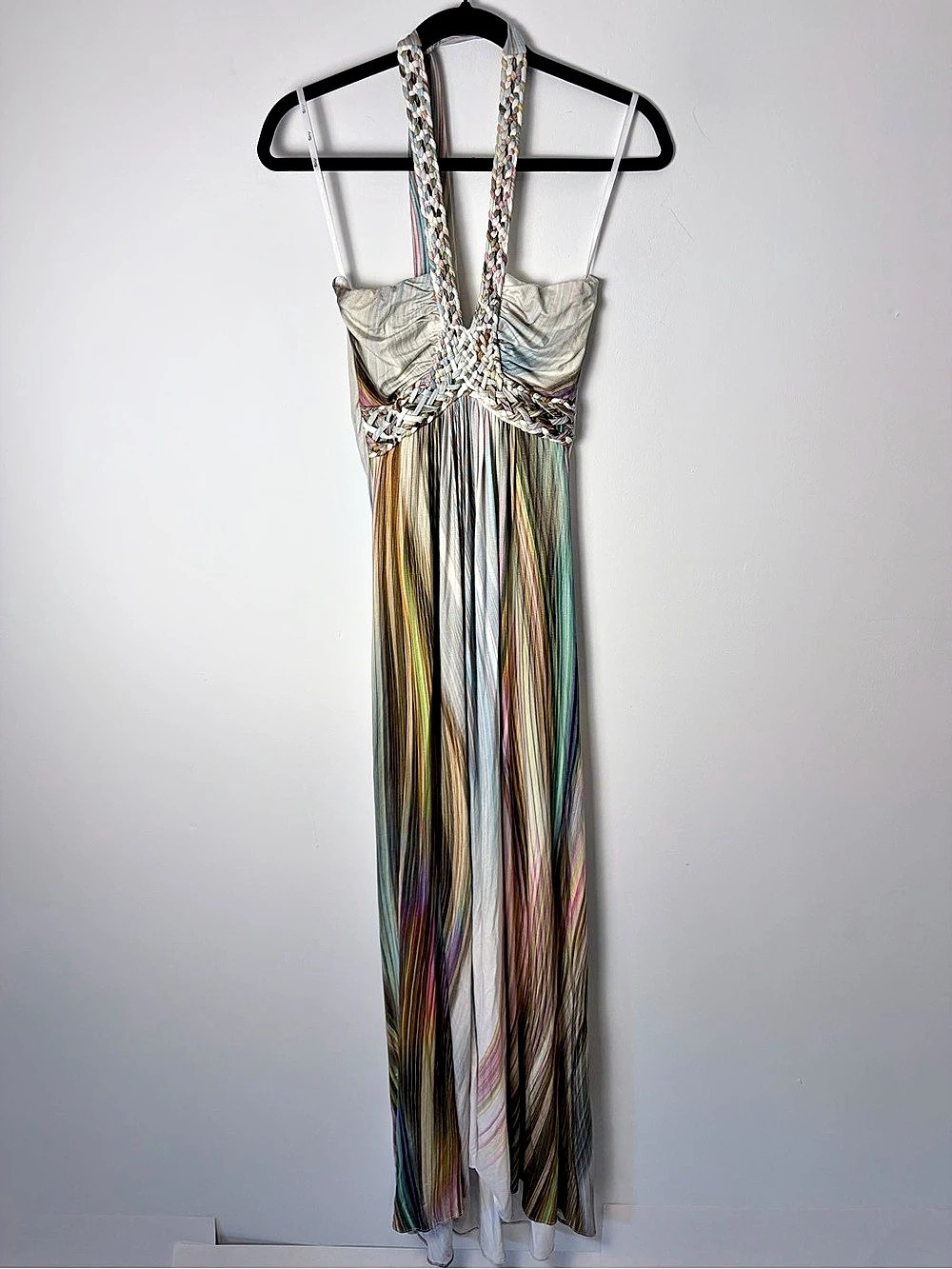 SKY Multicolor Braided Halter Maxi Dress XS Boho Resort